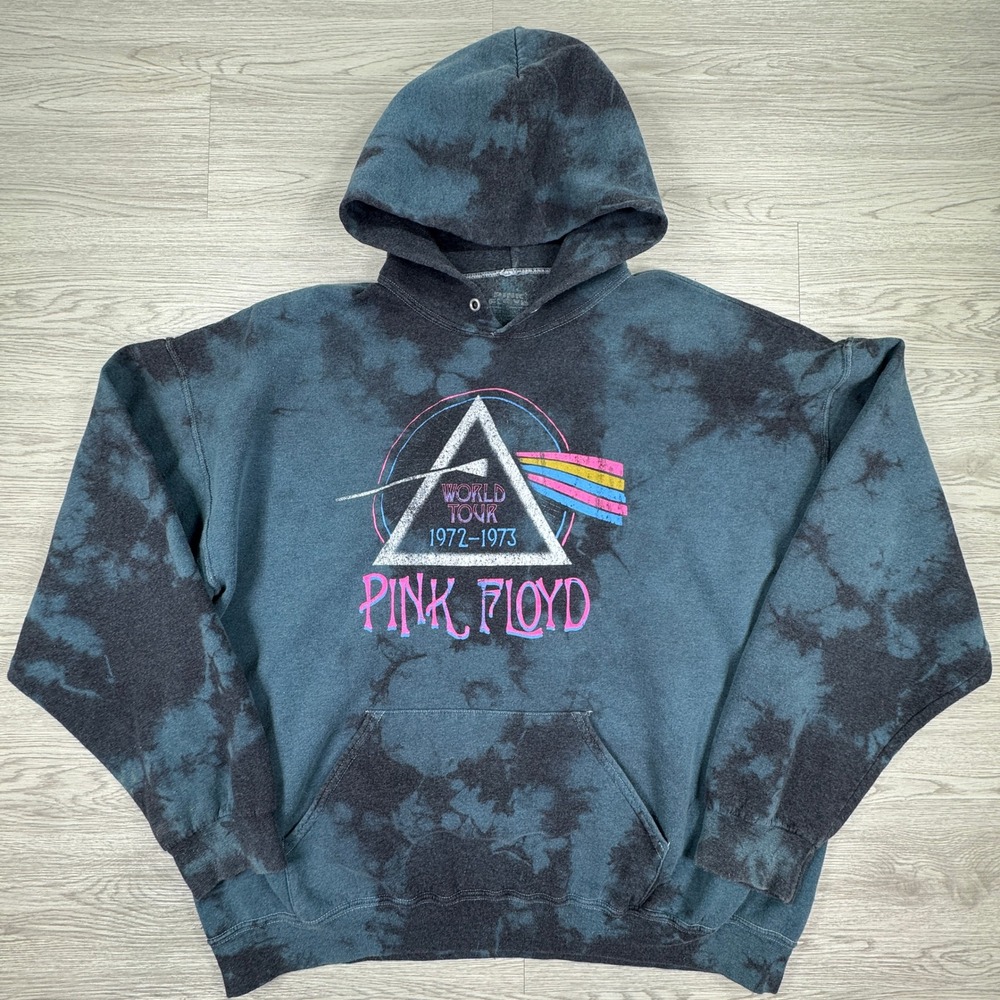Pink‎ Floyd Men's Hoodie World Tour 1972-1973 Tie Dye Blue XL Graphic Sweatshirt